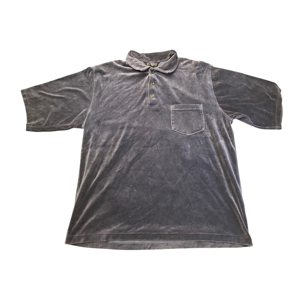 Lands End Polo Shirt Men's Size LARGE Terry Golf Collar 1/4 Button Up Gray Y2K